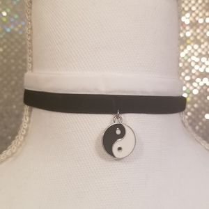 Yin And Yang Velvet 2 Piece Choker Set - Black and White